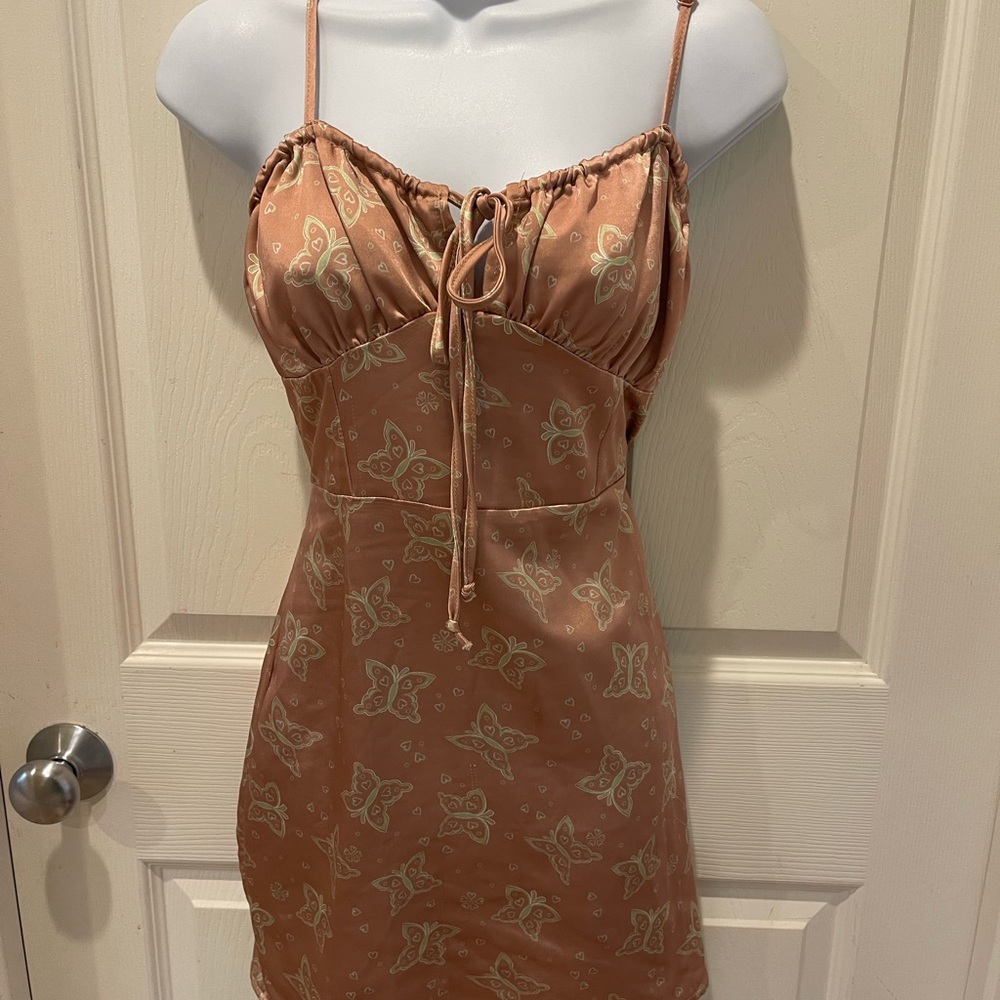 La Hearts Peach Butterfly Satin dress